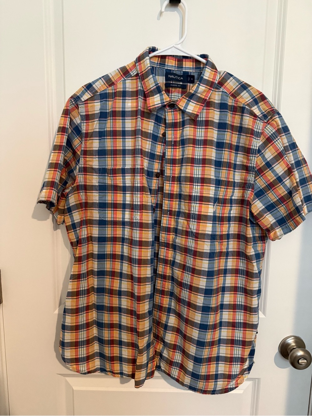 Nautica Short-Sleeve Plaid Button-Up Shirt - Blue, Orange,Yellow